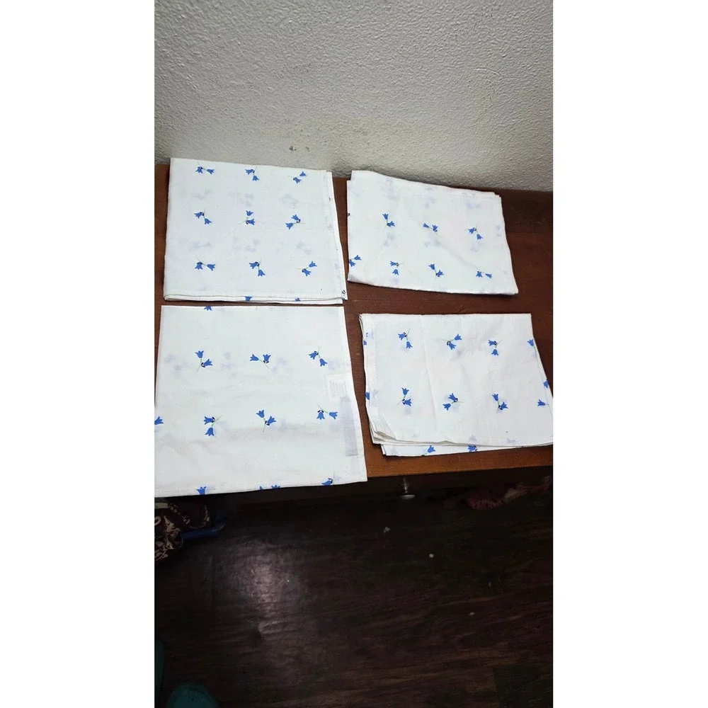 Pottery Avenue Napkins Set of 4 White Blue Floral Cotton 16x16 Cottagecore India